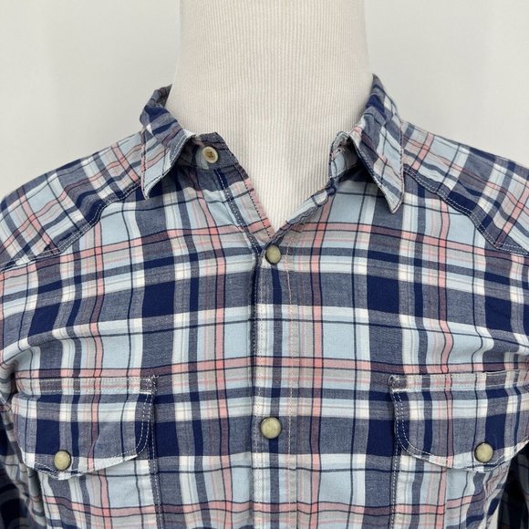Lucky Brand Snap Up Western Saturday Stretch Men's XL Extra Large Plaid Blue - Picture 1 of 5